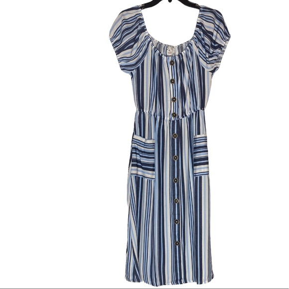 Brand New! Naïf Blue and White Vertical Striped Dress with Buttons Size PS - Picture 2 of 6